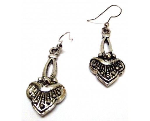 DANGLER Silver Oxidized Earring - Hook Dangle Drop Long - Asian Novelty Tribal